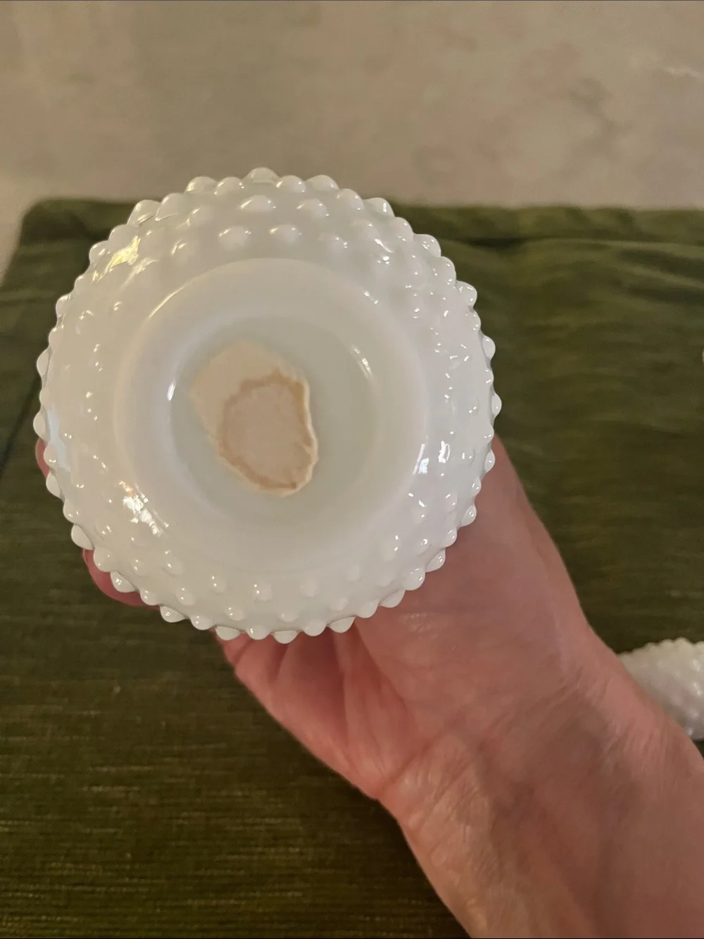 Vintage vanity accessories . Hobnail  bottle and  a trinket Dish w/ ruffled edge